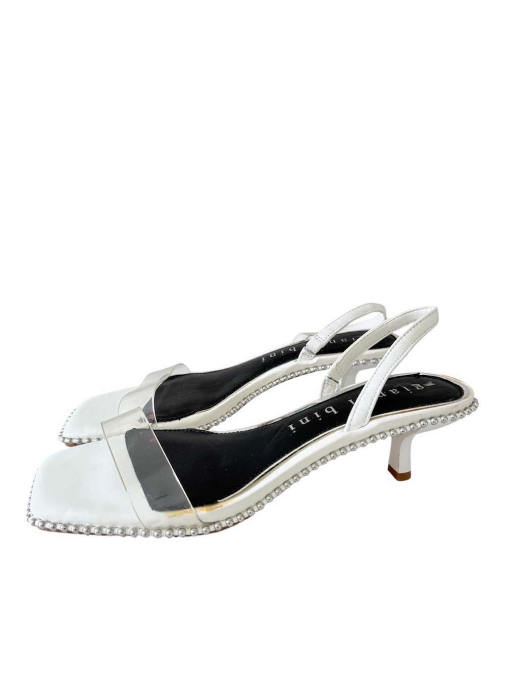 Gianni Bini Y2K White Clear PVC Silver Beaded Kitten Heel Sandals 6M